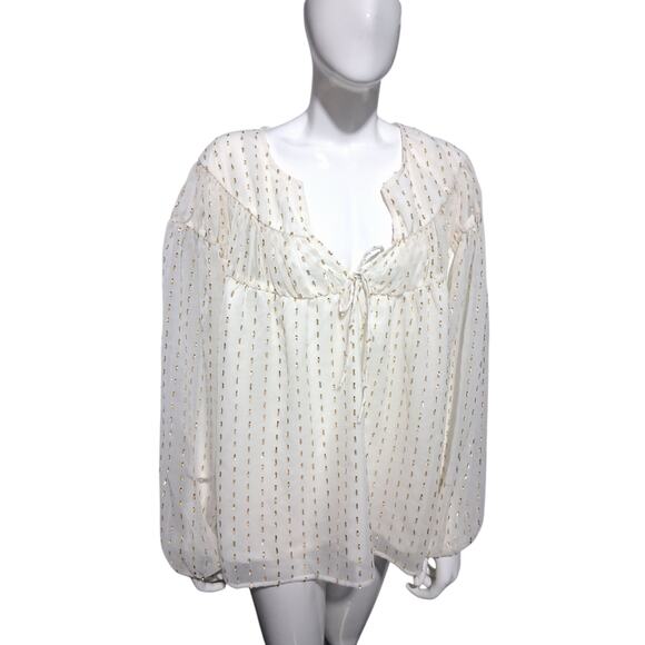 Old Navy Women's XXL Fairycore Split Neck Sheer Metallic Whimsical‎ Chiffon Top - Picture 1 of 11